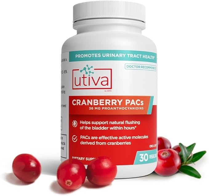 Utiva Cranberry PACs – Clinically Studied Ingredients 36mg PACs Extract - UTI Prevention for Women - Urinary Tract Health – Cranberry Supplement Pills for Bladder Health, 30 Vegi Capsules