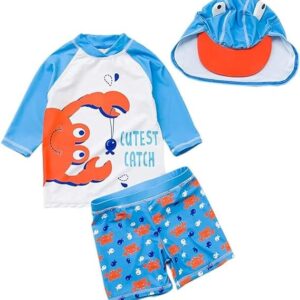 SGMWVB Baby and Toddler Boys' 3-Piece Swimsuit Set Kids Bathing Suit Swimwear with Hat Surfing Suit UPF 50+ FBA