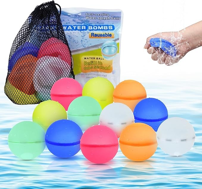 Reusable Magnetic Water Balloons,No Tying Easy Quick Fill, Summer Water Toys, Pool Toys,Refillable Water Balloons, Outdoor Kids Toys For Backyard,Bath Backyard Swimming Pool Party Supplies(12Pack)