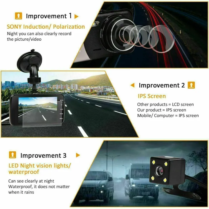 4 Car DVR 1080P HD Dual Lens Dash Cam Front and Rear Camera Video Recorder - Image 3