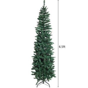 6.5Ft Pencil Christmas Tree Green Branches W/ Lights Holiday Decoration