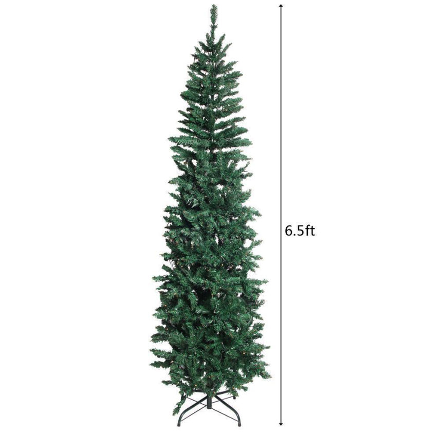 6.5Ft Pencil Christmas Tree Green Branches W/ Lights Holiday Decoration - Image 3