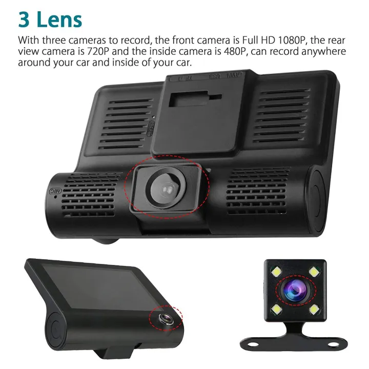 EKLEVA Car DVR 3 Cameras Lens 4.0 Inch HD Dash camera 3 way car Dual Lens With Rear View Camera Video Recorder Auto Dash Cam - Image 4