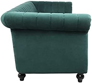 Chesterfield Sofa for Living Room， 3 Seater Velvet Couch Home Theater Seating Upholstered Accent Arm Sofa for Bedroom， Office， Apartment (Drak Green)
