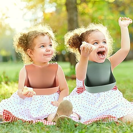 Eascrozn Silicone Baby Bibs for Babies & Toddlers Set of 3, BPA Free Unisex Soft Adjustable Fit Waterproof Feeding Bibs - Image 2
