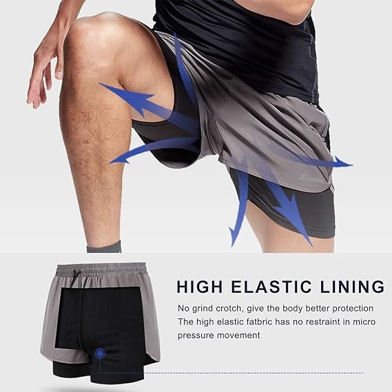 Surenow Mens 2 in 1 Running Shorts Quick Dry Athletic Shorts with Liner, Workout Shorts with Zip Pockets and Towel Loop - Image 2