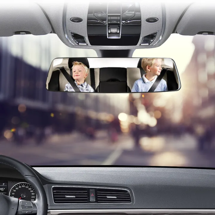 Baby Rearview Mirror 3000R Micro Curvature Lens Car Interior Rear View Mirror 2.5D Full Creen HD Glass Anti-glare Wide-angle Blue Frameless Mirror - Image 2
