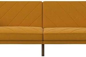 DHP Paxson Convertible Futon Couch Bed with Linen Upholstery and Wood Legs - Mustard
