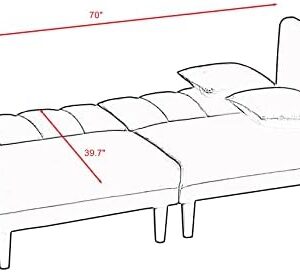 Modern Velvet Fabric Sofa Bed Futon with 2 Pillows，Couch with 3 Adjustable Angles，Convertible Small Loveseat Folding Sleeper Sofa Bed for Compact Living Spaces，Bedroom，Apartment，Office Dorms (Pink)