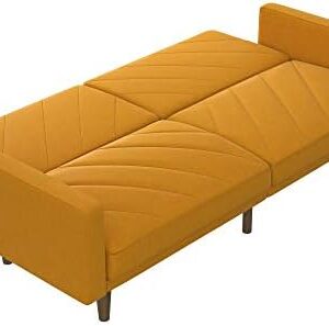 DHP Paxson Convertible Futon Couch Bed with Linen Upholstery and Wood Legs - Mustard