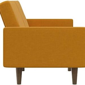 DHP Paxson Convertible Futon Couch Bed with Linen Upholstery and Wood Legs - Mustard