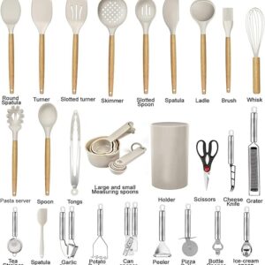Kitchen Utensils Set- 35 PCs Cooking Utensils with Grater,Tongs, Spoon Spatula &Turner Made of Heat Resistant Food Grade Silicone and Wooden Handles Kitchen Gadgets Tools Set for Nonstick Cookware