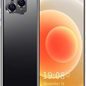 Vbestlife IP12 PRO Unlocked Android Smartphone，6.26in Waterdrop Full Screen Dual SIM Cell Phone，Ultra Thin Mobile Phone Supports Face Fingerprint Unlocking，Quad Core CPU，Triple Rear Camera Black