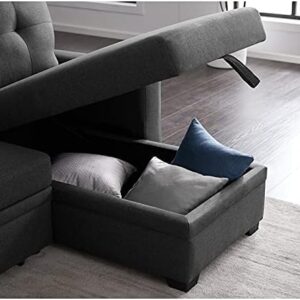 Devion Furniture Contemporary Reversible Sectional Sleeper Sectional Sofa with Storage Chaise in Dark Gray Fabric