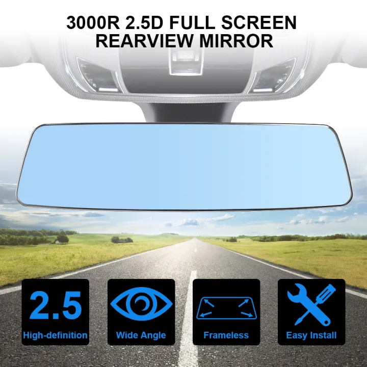 Baby Rearview Mirror 3000R Micro Curvature Lens Car Interior Rear View Mirror 2.5D Full Creen HD Glass Anti-glare Wide-angle Blue Frameless Mirror