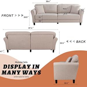 Shintenchi 87” Modern Sofa Loveseat， Oversize Deep Seat Sofa， Loveseat Furniture with Hardwood Frame， Mid-Century Upholstered Couch for Living Room， Bedroom， Rounded Arms， Beige