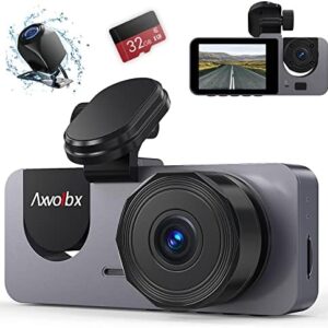 3 Channel 1080P Dash Cam Front and Rear Inside，32GB SD Card Included Three Way Triple Car Camera，IR Night Vision Dash Camera for Cars，Loop Recording， G-Sensor， Parking Monitor for Taxi