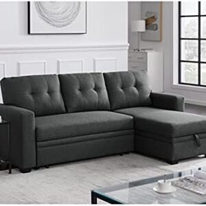Devion Furniture Contemporary Reversible Sectional Sleeper Sectional Sofa with Storage Chaise in Dark Gray Fabric
