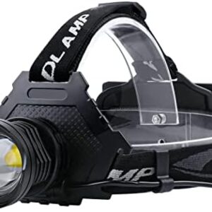 AMAKER LED Rechargeable Headlamp, 90000 Lumens Super Bright with 6 Modes & IPX7 Level Waterproof USB Rechargeable Zoom Headlamp, 90° Adjustable for Outdoor Camping, Running, Cycling,Climbing,Etc.
