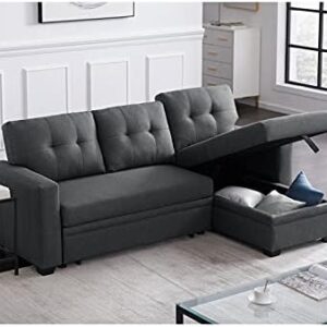 Devion Furniture Contemporary Reversible Sectional Sleeper Sectional Sofa with Storage Chaise in Dark Gray Fabric