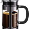 BAYKA French Press Coffee Maker， Glass 304 Stainless Steel Coffee Press， Cold Brew Heat Resistant Thickened Borosilicate Coffee Pot for Camping Travel Gifts， 34 Ounce， Dark Pewter
