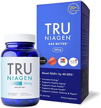 Multi Award Winning Patented NAD+ Boosting Supplement Nicotinamide Riboside for Healthy Aging, Cellular Energy, Heart, Brain,& Muscle Repair FDA Safety-Reviewed - 90ct/300mg (90 Servings) Made in