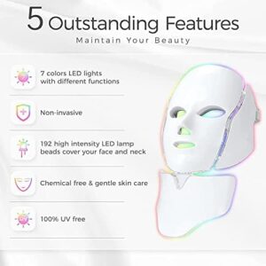 LOUDYKACA Led Face Mask Light Therapy 7 Color Led Light Therapy Facial Mask Blue Red Light Therapy for Face Acne Reduction Skin Care Mask