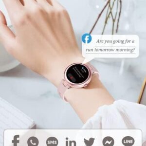 Smart Watches for Women Waterproof， Round Women’s Watch Compatible with iPhone Android Phones Fitness Tracker Reloj para Mujer with Heart Rate Monitor Pedometer Sleep Tracker Pink (2 Bands)， LYNN
