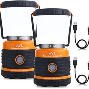 LED Camping Lantern Rechargeable， 1800LM， 4 Light Modes， 4400mAh Power Bank， IP44 Waterproof， Perfect Lantern Flashlight for Hurricane， Emergency， Power Outages， Home and More， with USB Cable (2 Pack)