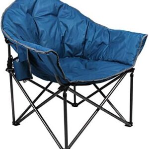 LET’S CAMP Heavy-Duty Oversize Camping Chair Round Moon Saucer Chair Padded with Cup Holder and Carry Bag Folding Chair，Navy