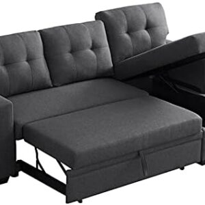 Devion Furniture Contemporary Reversible Sectional Sleeper Sectional Sofa with Storage Chaise in Dark Gray Fabric