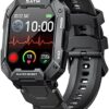 Military Smart Watches for Men， 2023 Newest 1.71’’ Smartwatch for Android Phones and iPhone Compatible， 5ATM Fitness Tracker with Blood Pressure， Heart Rate， Blood Oxygen Monitor， Tactical Watch Black
