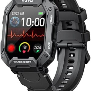 Military Smart Watches for Men， 2023 Newest 1.71’’ Smartwatch for Android Phones and iPhone Compatible， 5ATM Fitness Tracker with Blood Pressure， Heart Rate， Blood Oxygen Monitor， Tactical Watch Black