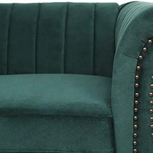 Chesterfield Sofa for Living Room， 3 Seater Velvet Couch Home Theater Seating Upholstered Accent Arm Sofa for Bedroom， Office， Apartment (Drak Green)
