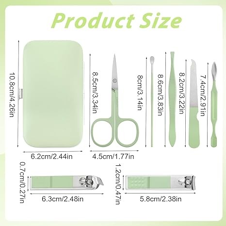 simarro Travel Manicure Set, 7 in 1 Manicure Pedicure Kit for Women, Stainless Steel Nail Clipper Personal Care Nail Tools Kit for Home Workplace Outdoor Travel(Matcha Green) - Image 2