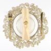 Evevda Gold Leaf Placemats Set of 6 Metallic Table Place Mats Wipeable Round Pressed Vinyl Dining Mats for Kitchen Decorations Gatherings Wedding Dinner