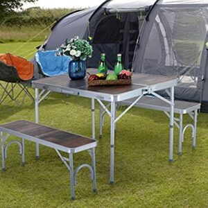 ALPHA CAMP 3PCS Folding Camping Table and Benches Set 4FT Aluminum Camping Table Portable Picnic Dining Table Lightweight Folding Card Table w/Handle for Indoor Outdoor Patio Backyard Party