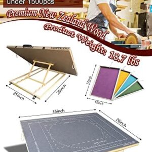 Puzzle Board with Cover, Large Tilted 1500 Pieces Jigsaw Puzzle Table,ENGRTALENT 35”x 26” Portable Puzzle Table with Drawers with Colorful Puzzle Sorting Trays, Guidelines, Felt Board and Handle.