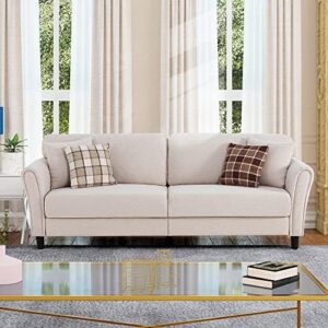 Shintenchi 87” Modern Sofa Loveseat， Oversize Deep Seat Sofa， Loveseat Furniture with Hardwood Frame， Mid-Century Upholstered Couch for Living Room， Bedroom， Rounded Arms， Beige