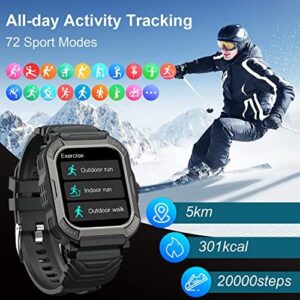 Smart Watch for Men Fitness Tracker: (Make/Answer Call) Bluetooth Military Smartwatch for Android Phones iPhone Waterproof Outdoor Tactical Digital Sport Run Watches Blood Pressure Heart Rate Monitor