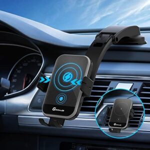 Wireless Car Charger， GEODMAER 15W Fasting Charging Auto Clamping Car Charger Phone Mount， Air Vent Phone Holder for iPhone 14/13/12， Samsung Galaxy S22/S21/S20/Z Flip， Google Pixel 7/6/5， Etc
