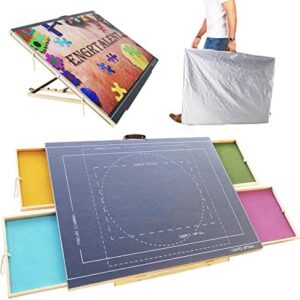 Puzzle Board with Cover, Large Tilted 1500 Pieces Jigsaw Puzzle Table,ENGRTALENT 35”x 26” Portable Puzzle Table with Drawers with Colorful Puzzle Sorting Trays, Guidelines, Felt Board and Handle.