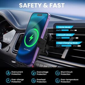 Wireless Car Charger， GEODMAER 15W Fasting Charging Auto Clamping Car Charger Phone Mount， Air Vent Phone Holder for iPhone 14/13/12， Samsung Galaxy S22/S21/S20/Z Flip， Google Pixel 7/6/5， Etc