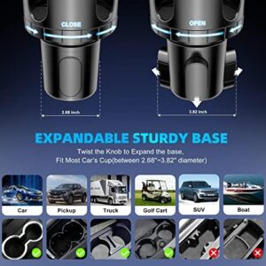 Cup Holder Phone Mount， FONKEN 2 in 1 Cup Car Phone Holder for Car [Stable & Adjustable] Goosenecks Car Cup Holder Expander with Cell Phone Holder 360° Rotation Phone Cup Holder for Car Fit All ph