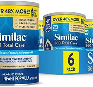 Similac 360 Total Care Infant Formula， with 5 HMO Prebiotics， Our Closest Formula to Breast Milk， Non-GMO， Baby Formula Powder， 30.8-oz Can (Case of 6)