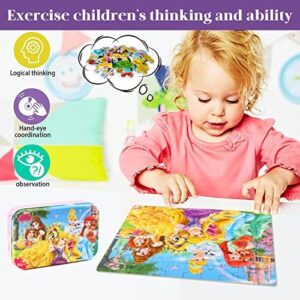MZZOTOY Princess Puzzles for Kids Ages 4-8 60 Pieces Puzzles for Kids Ages 3-5 Princess Puzzle for Girls Toys Jigsaw Puzzles in a Metal Box Educational Puzzles (Princess)
