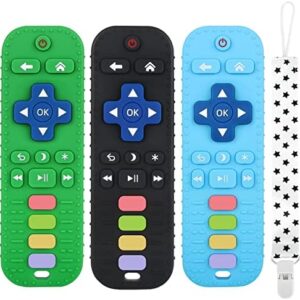 Fu Store 3-Pack Silicone Teething Toys for Infant Toddlers， Remote Control Shape Teethers for Babies Chew Toys， Relief Soothe Babies Gums Set， BPA Free/Freezable/Dishwasher and Refrigerator Safe