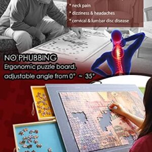 Puzzle Board with Cover, Large Tilted 1500 Pieces Jigsaw Puzzle Table,ENGRTALENT 35”x 26” Portable Puzzle Table with Drawers with Colorful Puzzle Sorting Trays, Guidelines, Felt Board and Handle.