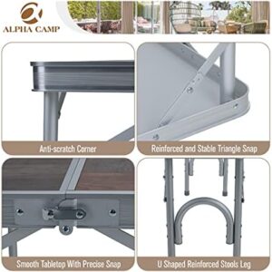 ALPHA CAMP 3PCS Folding Camping Table and Benches Set 4FT Aluminum Camping Table Portable Picnic Dining Table Lightweight Folding Card Table w/Handle for Indoor Outdoor Patio Backyard Party