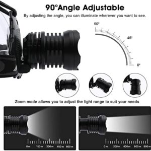 AMAKER LED Rechargeable Headlamp, 90000 Lumens Super Bright with 6 Modes & IPX7 Level Waterproof USB Rechargeable Zoom Headlamp, 90° Adjustable for Outdoor Camping, Running, Cycling,Climbing,Etc.